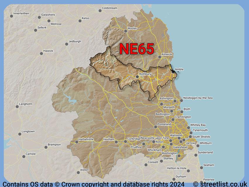 Where the NE65 postcode district lies within the wider  postcode area