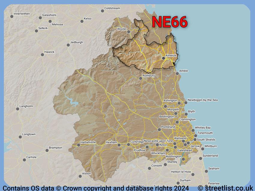 Where the NE66 postcode district lies within the wider  postcode area