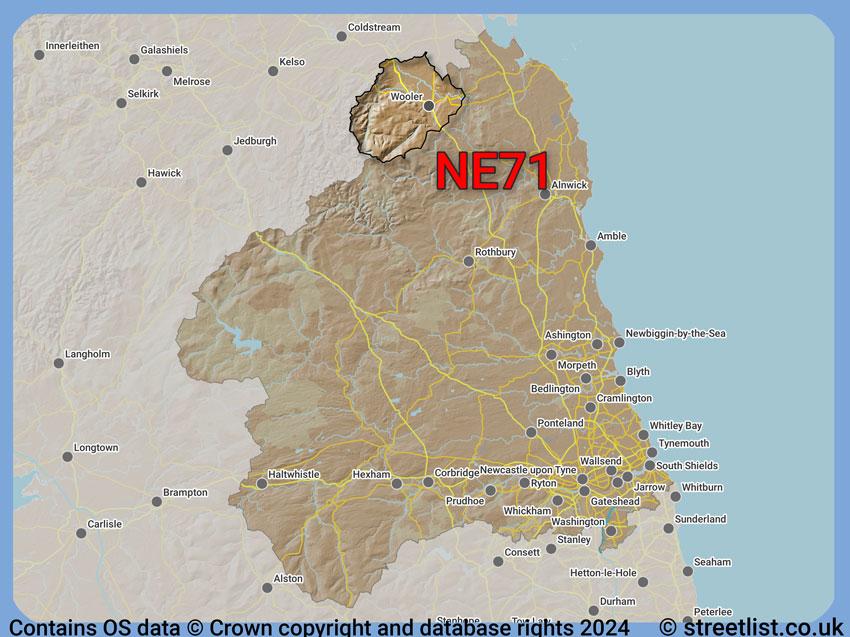 Where the NE71 postcode district lies within the wider  postcode area