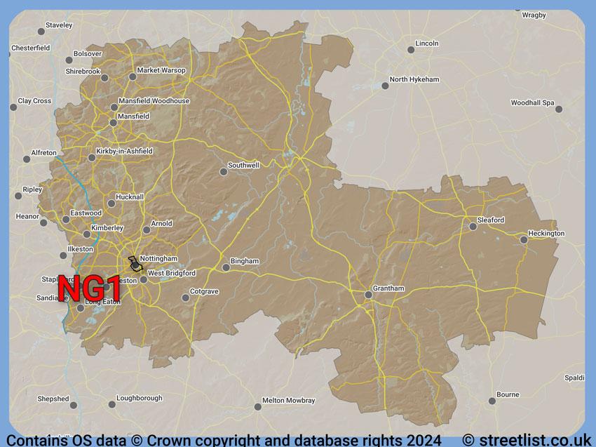 Where the NG1 postcode district lies within the wider  postcode area