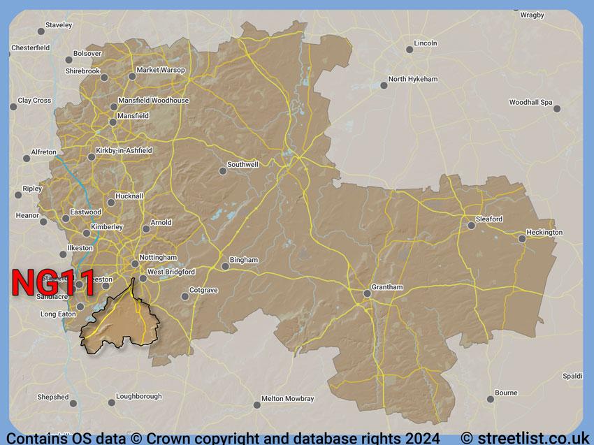 Where the NG11 postcode district lies within the wider  postcode area