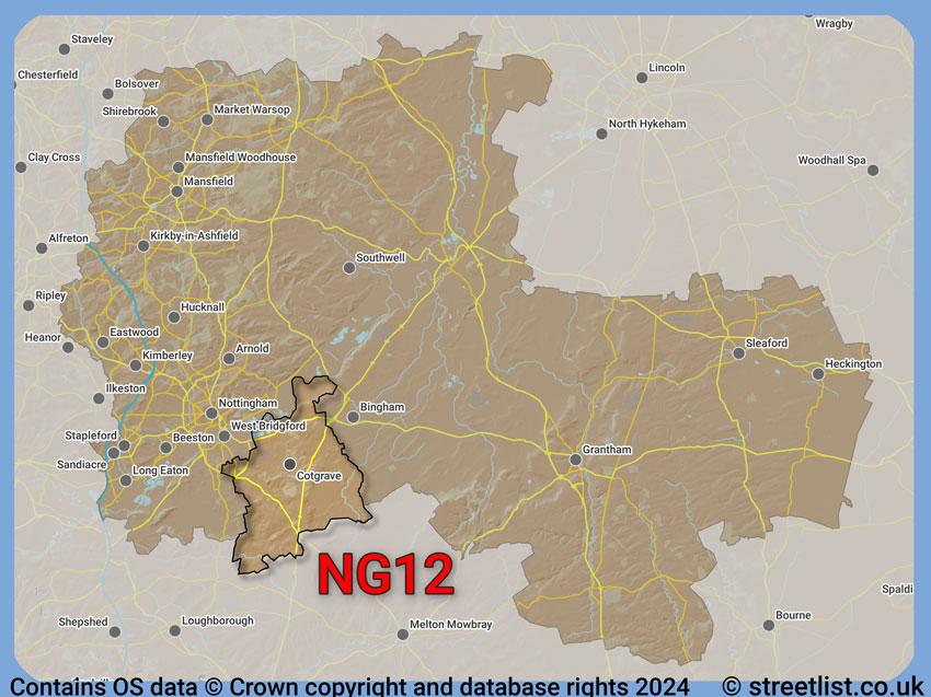 Where the NG12 postcode district lies within the wider  postcode area