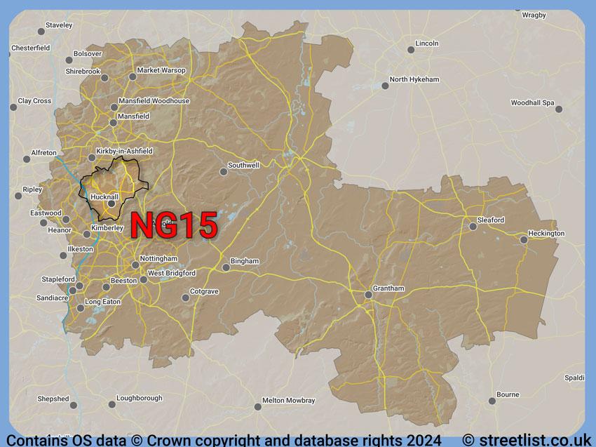 Where the NG15 postcode district lies within the wider  postcode area