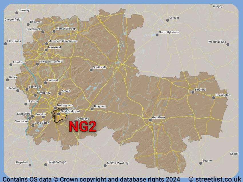 Where the NG2 postcode district lies within the wider  postcode area