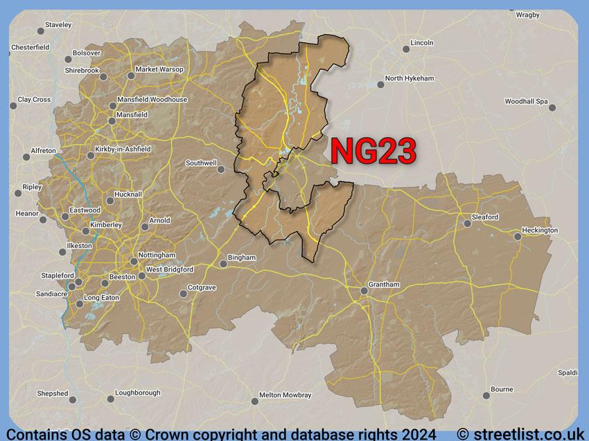 Where the NG23 postcode district lies within the wider  postcode area