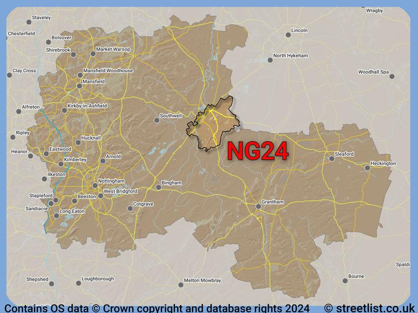 Where the NG24 postcode district lies within the wider  postcode area