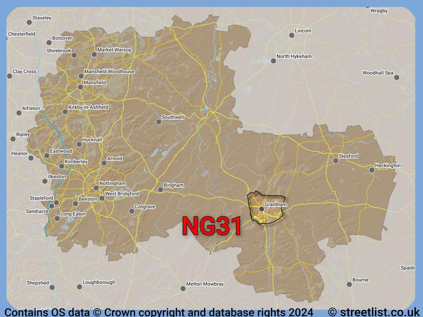 Where the NG31 postcode district lies within the wider  postcode area