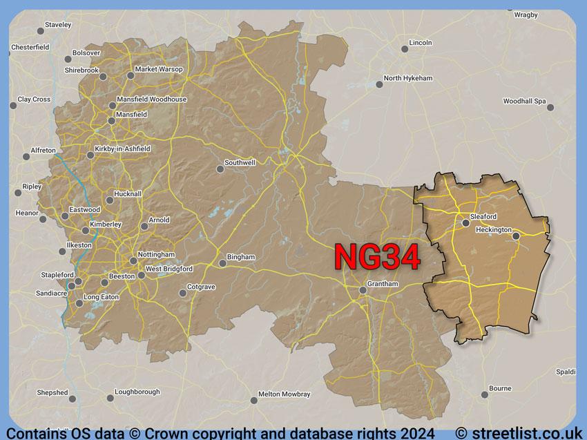 Where the NG34 postcode district lies within the wider  postcode area