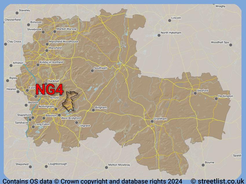 Where the NG4 postcode district lies within the wider  postcode area