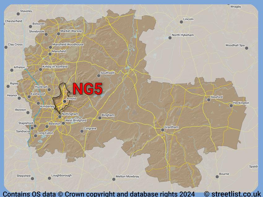 Where the NG5 postcode district lies within the wider  postcode area