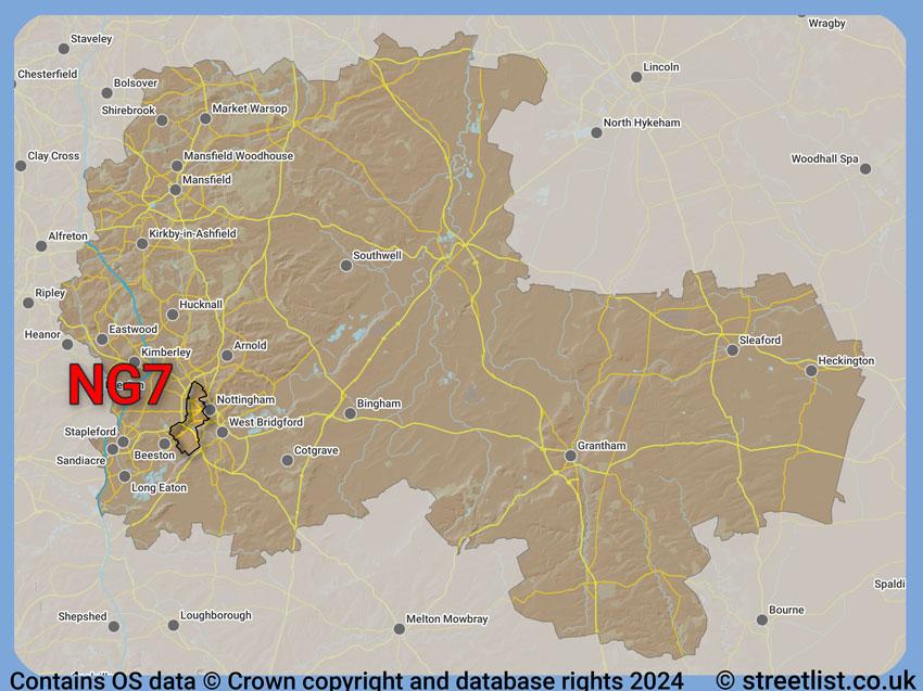 Where the NG7 postcode district lies within the wider  postcode area