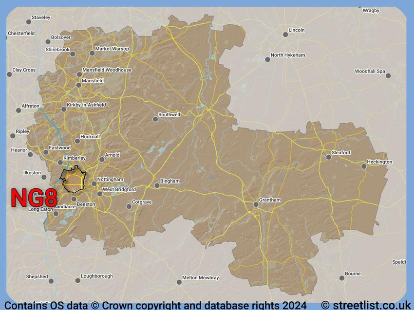 Where the NG8 postcode district lies within the wider  postcode area