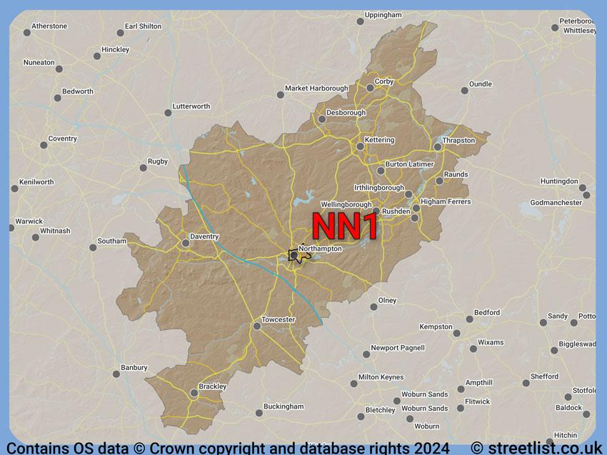 Where the NN1 postcode district lies within the wider  postcode area