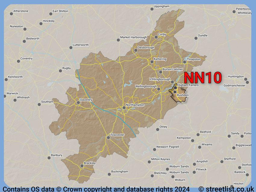 Where the NN10 postcode district lies within the wider  postcode area