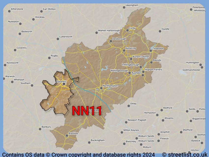 Where the NN11 postcode district lies within the wider  postcode area