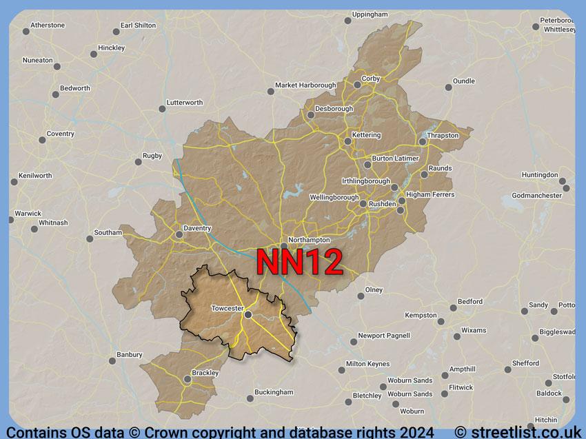 Where the NN12 postcode district lies within the wider  postcode area