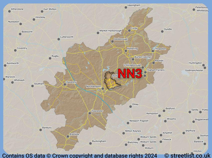 Where the NN3 postcode district lies within the wider  postcode area