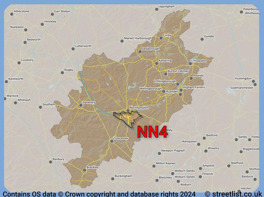 Where the NN4 postcode district lies within the wider  postcode area