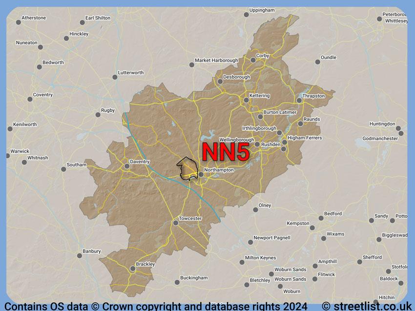 Where the NN5 postcode district lies within the wider  postcode area