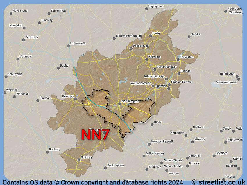 Where the NN7 postcode district lies within the wider  postcode area