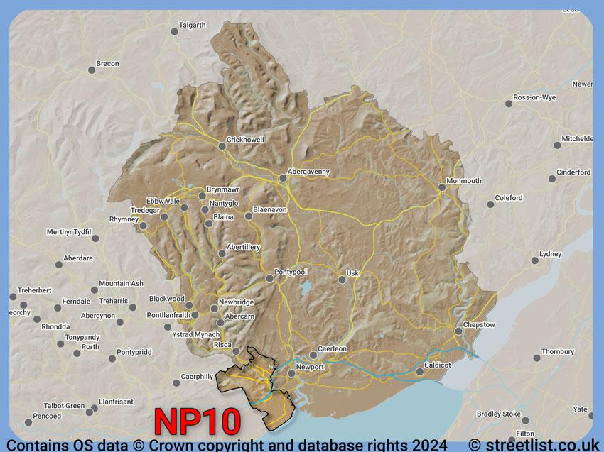 Where the NP10 postcode district lies within the wider  postcode area