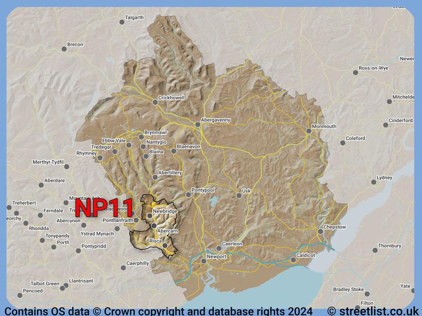 Where the NP11 postcode district lies within the wider  postcode area