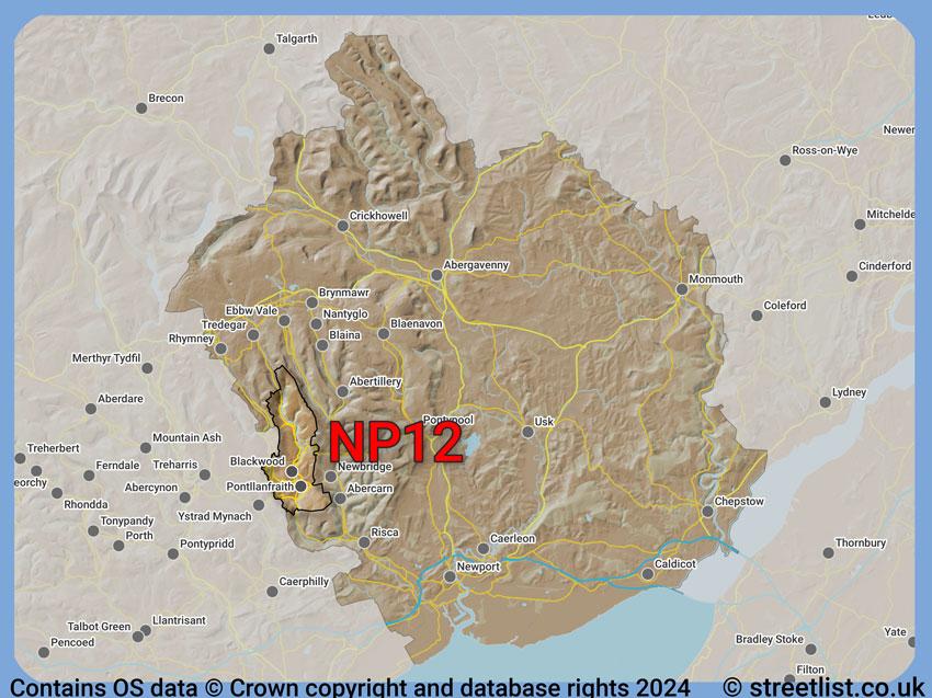 Where the NP12 postcode district lies within the wider  postcode area