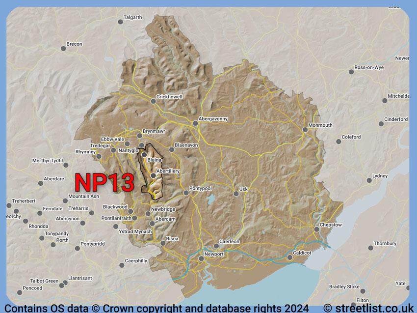 Where the NP13 postcode district lies within the wider  postcode area