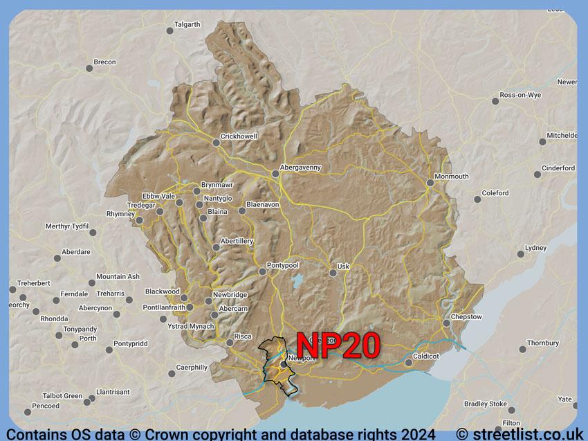 Where the NP20 postcode district lies within the wider  postcode area