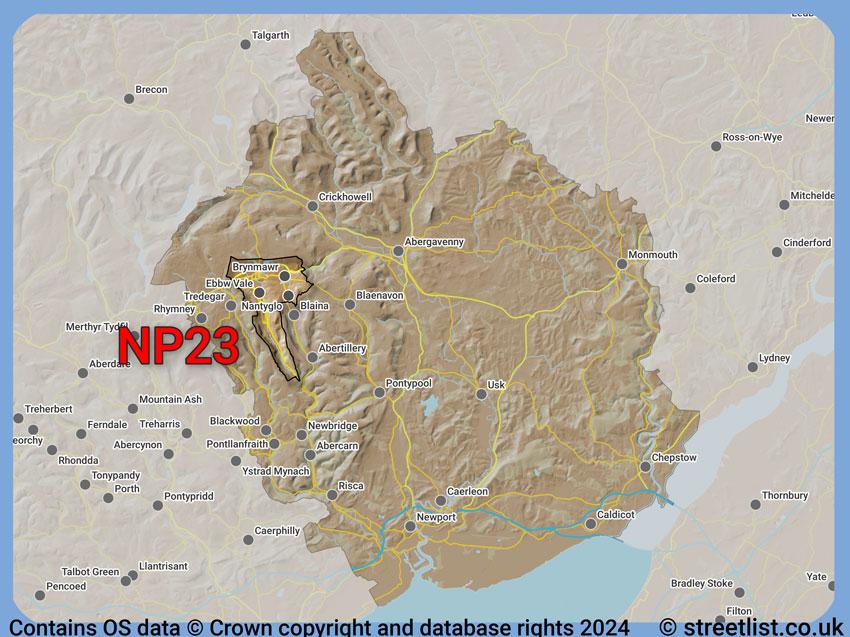 Where the NP23 postcode district lies within the wider  postcode area