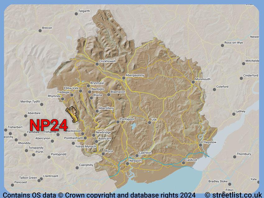 Where the NP24 postcode district lies within the wider  postcode area