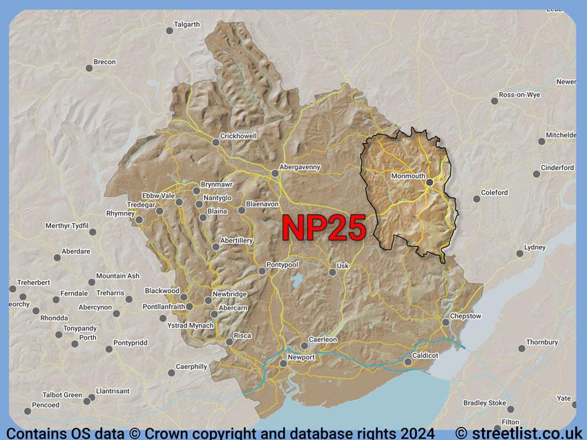 Where the NP25 postcode district lies within the wider  postcode area