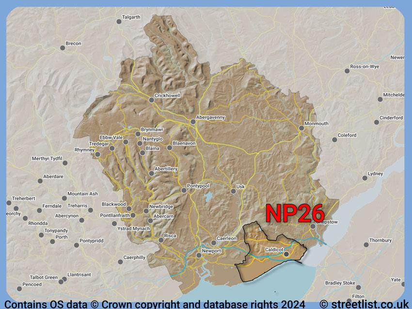 Where the NP26 postcode district lies within the wider  postcode area