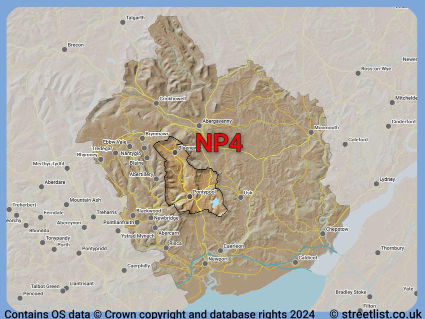 Where the NP4 postcode district lies within the wider  postcode area