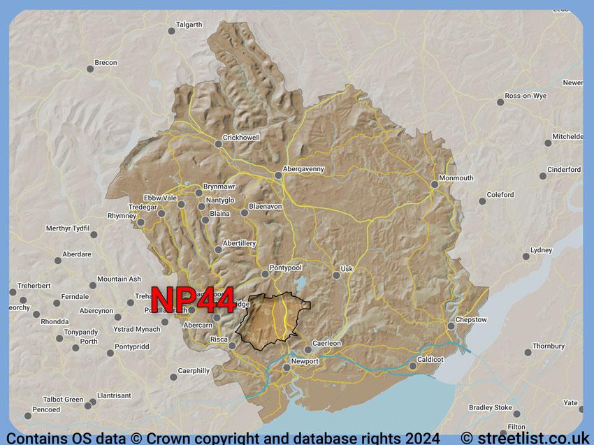 Where the NP44 postcode district lies within the wider  postcode area