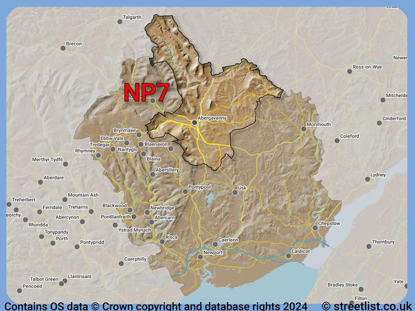 Where the NP7 postcode district lies within the wider  postcode area