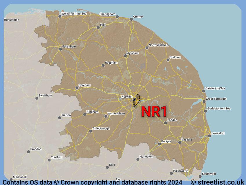 Where the NR1 postcode district lies within the wider  postcode area