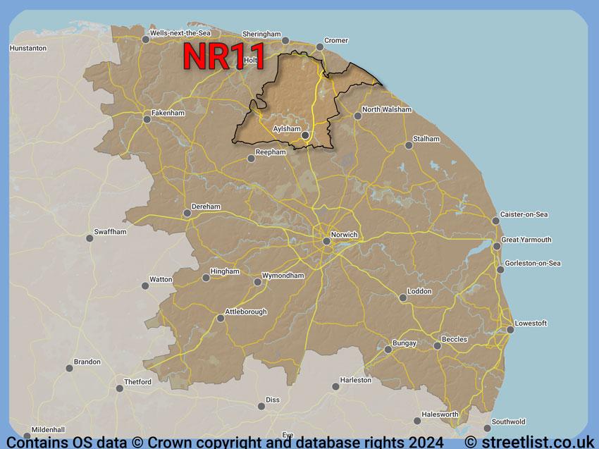 Where the NR11 postcode district lies within the wider  postcode area