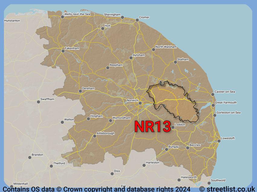 Where the NR13 postcode district lies within the wider  postcode area