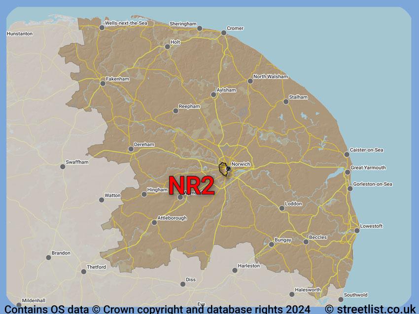 Where the NR2 postcode district lies within the wider  postcode area