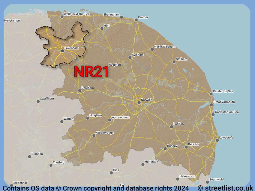 Where the NR21 postcode district lies within the wider  postcode area