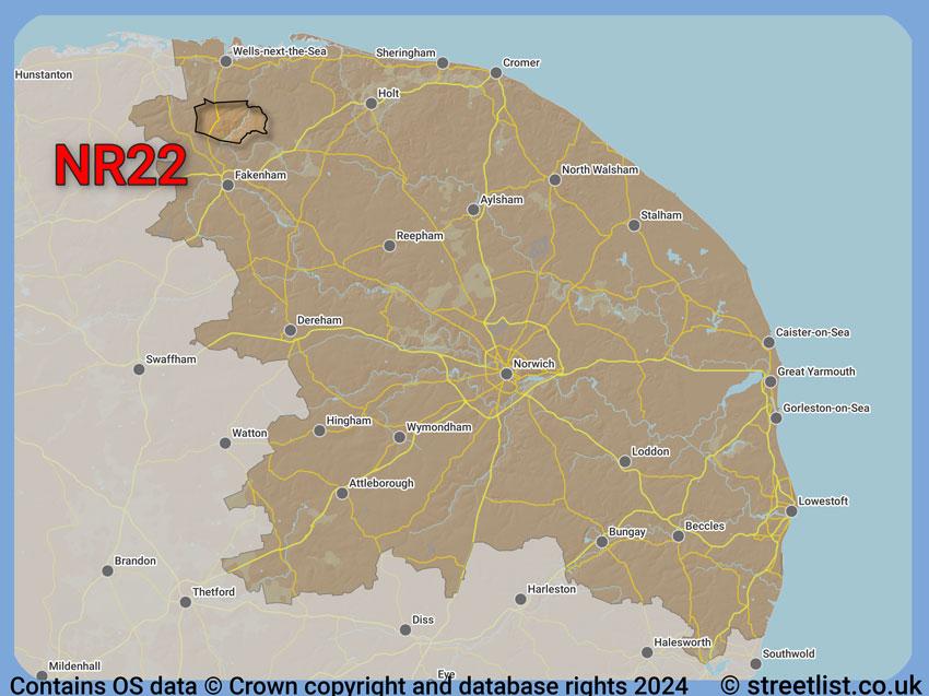 Where the NR22 postcode district lies within the wider  postcode area