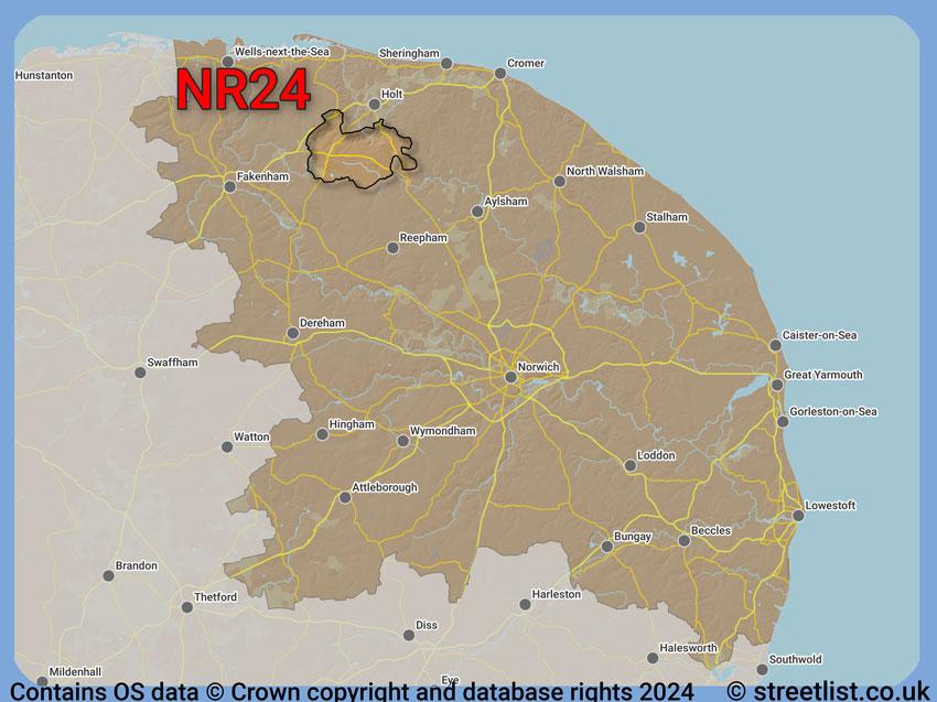 Where the NR24 postcode district lies within the wider  postcode area