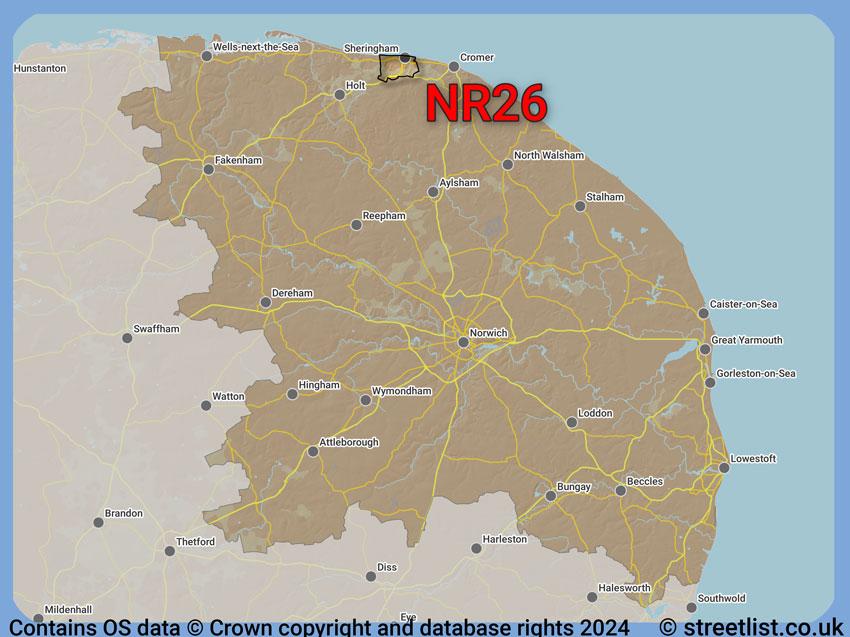 Where the NR26 postcode district lies within the wider  postcode area