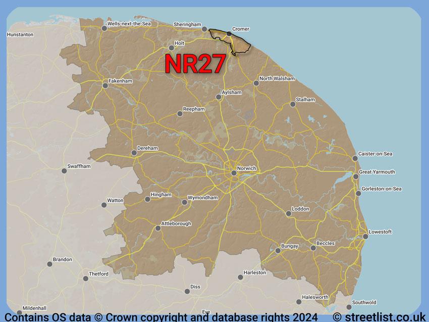 Where the NR27 postcode district lies within the wider  postcode area