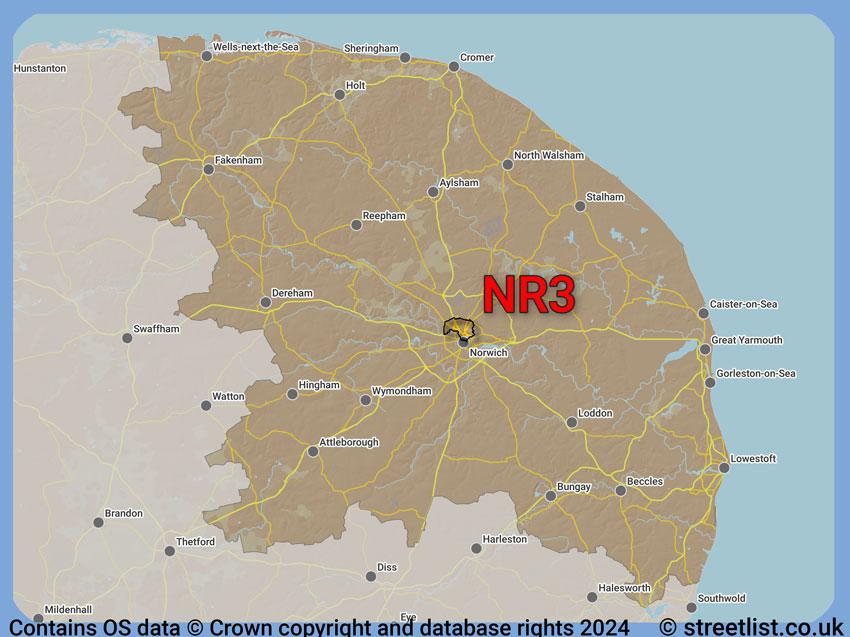 Where the NR3 postcode district lies within the wider  postcode area