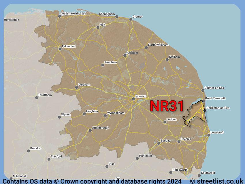 Where the NR31 postcode district lies within the wider  postcode area