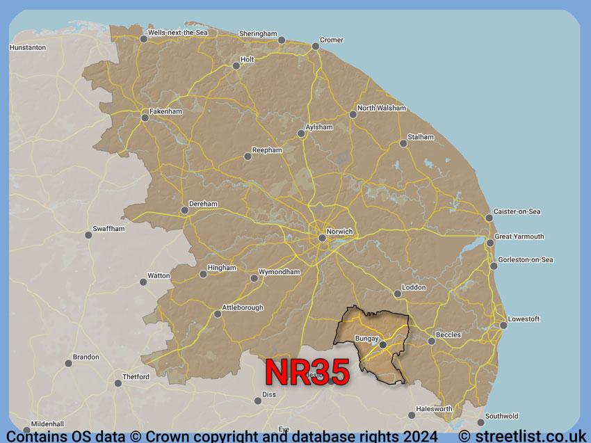 Where the NR35 postcode district lies within the wider  postcode area