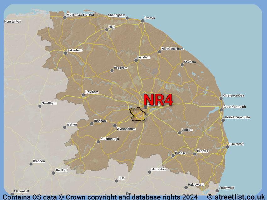 Where the NR4 postcode district lies within the wider  postcode area