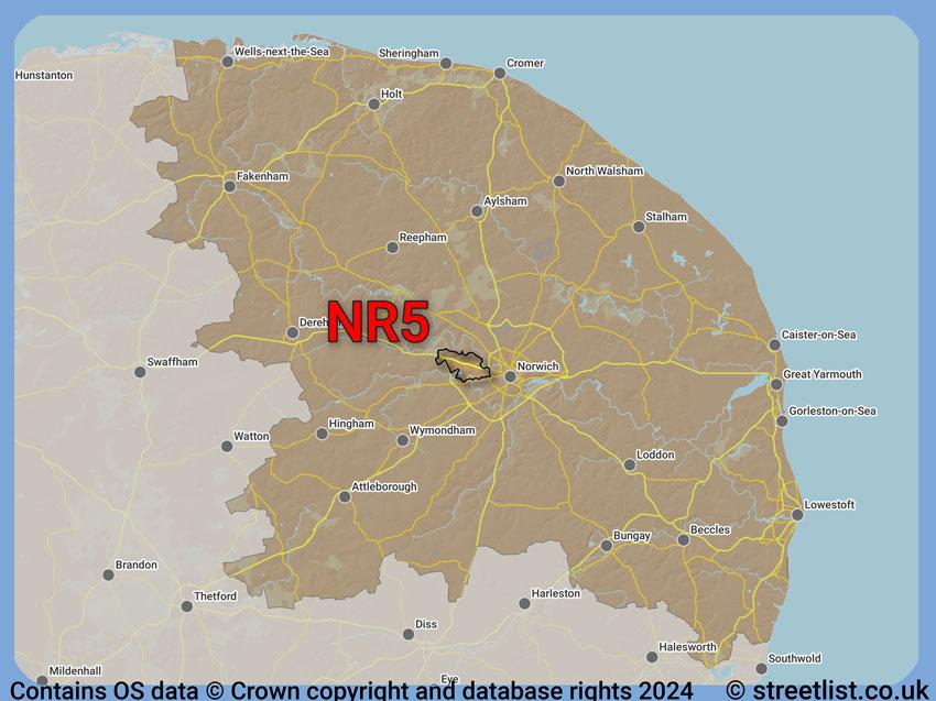 Where the NR5 postcode district lies within the wider  postcode area